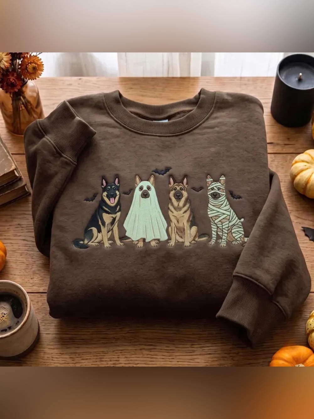 Dark Brown German Shepherd Halloween Dog Graphic Sweatshirt